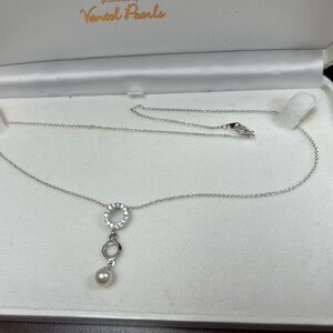 Vantel Pearls Silver Necklace with Pearl and Crystal Accents